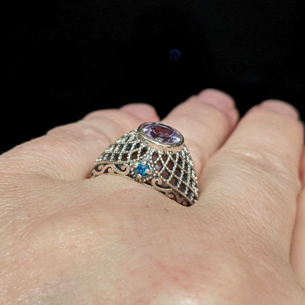 Amethyst & Blue Topaz .925 Silver Ring, size 8 - Picture 16 of 16
